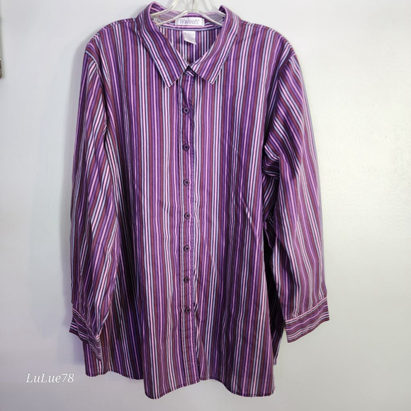 Women's Roaman's Button Down Shirt Size 2X Purple Striped - Picture 1 of 9